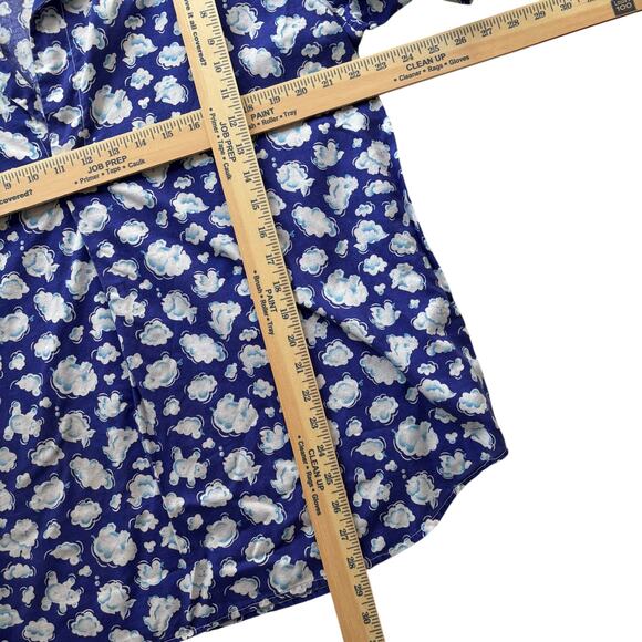 Blue Cloud Print Button Up Shirt Short Sleeve Relaxed Fit 90s Aesthetic - Picture 3 of 3
